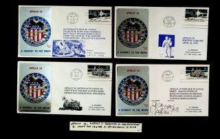 Usa 1972 Space Project Apollo 16 Journey To The Moon 4 Illustrated Covers W/ 4v