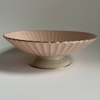 Lenox Pink Porcelain Footed Pedestal Bowl Compote Candy Dish Gold Trim Ribbed