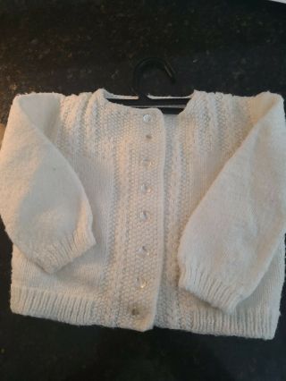 Sweater 3 - 6 Mo Baby Vintage 1970s Knit Unisex Hand Knit White