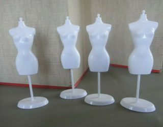 4 Barbie Doll Displays - Fashion Fever Mannequin Dress Form Vintage Stand White