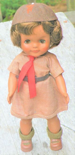 Vintage 1965 Effanbee Girl Scout Brownie Doll - Brown Skin.