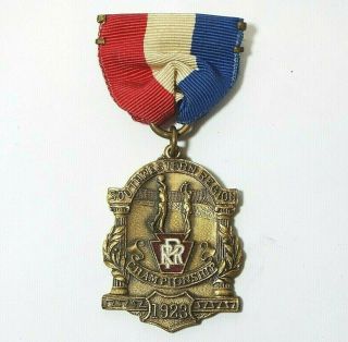 Old Antique 1923 Volleyball Sports Medal Ribbon Enameled Rrp Dieges & Clust,  Box