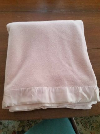 Vintage Springfield 100 Wool Blanket Peach W/satin Trim 74”x 86 "