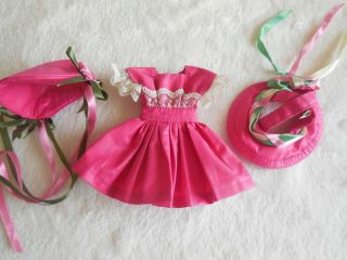 Vintage Doll Dress And 2 Hats For Jill Minty Hot Pink Polished Cotton