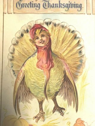 Antique Thanksgiving Postcard Embossed Turkey With Human Girl Head Series No 26