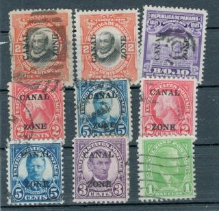 Canal Zone Lot,  9 Old Different Stamps,