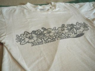 Vtg 90s Anvil North Shore Hawaii Surf Floral White Graphic T - Shirt Tee M Euc