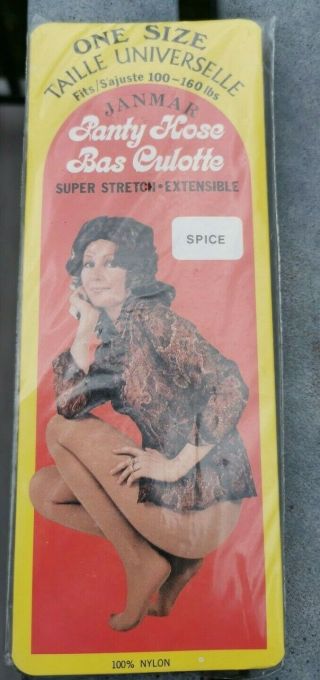 Vintage Pantyhose And Package Sexy Model Mid - Century Janmar Spice One Size