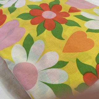 Vintage Fieldcrest Retro Mod Floral Hearts Full Fitted Sheet Yellow No Stretch