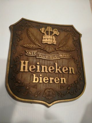 Vintage Heineken Bieren Beer Sign Faux Wood Wall Hanging Plaque Bar / Man Cave