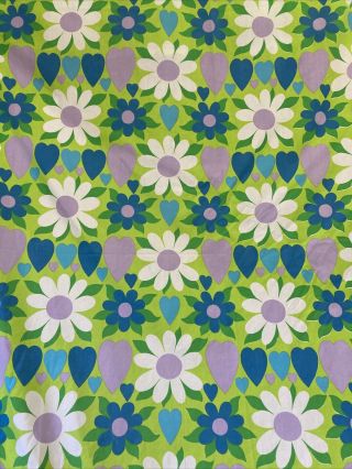 Vintage Fieldcrest Retro Mod Floral Hearts Full Fitted Sheet Green No Stretch 2