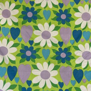 Vintage Fieldcrest Retro Mod Floral Hearts Full Fitted Sheet Green No Stretch 3
