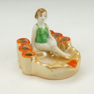 Vintage Japanese Porcelain Bathing Belle Smoking Novelty Ashtray - Art Deco