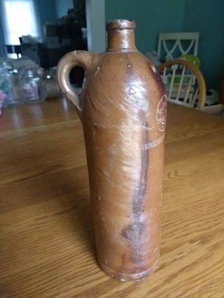Antique German Clay Stoneware Mineral Water Bottle Herzogthum Nassau Selters