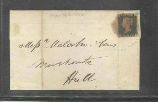Great Britain Uk 1840 1d Penny Black On Early May 29 Cover (stain On Stamp)