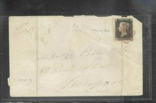 Great Britain Uk 1840 1d Penny Black On Early May 26 Cover (torn At Bottom)