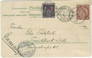 China 1901 Combination Postcard French Po Tientsin To Germany Via Shanghai