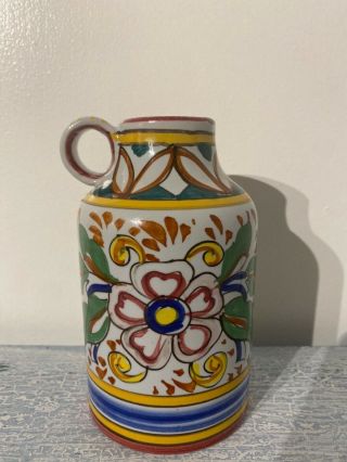 Hand Painted Italian Assisi Pottery Pitcher,  Signed Assisi
