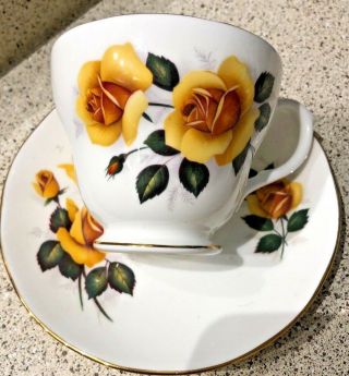 Duchess Tea Cup And Saucer Yellow Rose England Bone China Gold Trim