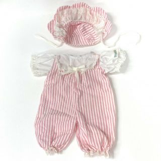 Vintage Cabbage Patch Kids Preemie Baby Doll Pink Striped Romper & Bonnet Outfit