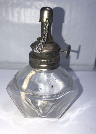 Vintage Small Clear Glass Oil Lamp Base With Wick & Snuffer