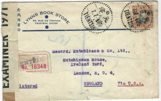 China 1941 Registered Censored Tientsin To London $1 Registered Cover.