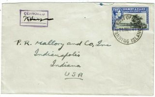 Gilbert & Ellice 1941 Fanning Island Cancel On Cover To The U.  S. ,  Censored
