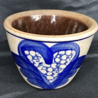 2.  5 " Bbp Beaumont Brothers Pottery Crock Salt Glaze Cobalt Blue Heart Design 92 