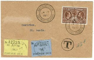 St.  Lucia 1933 Incoming Cover From Cayman Islands,  Postage Dues Affixed