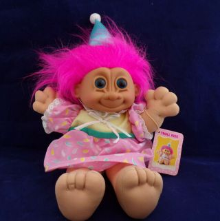 Vintage Troll Kidz Happy Birthday Troll Plush Doll Pink Hair 2317 W/ Tag