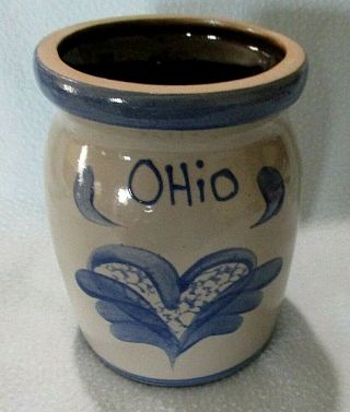 Beaumont Brothers Pottery Bbp Utility Crock Cobalt Blue Ohio Heart Vgc