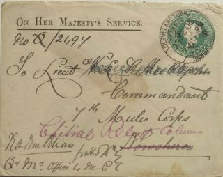 India O.  H.  M.  S.  1902  Chitral Relay Colum " Lt Commandant " 7th Mule Corps " To Nows