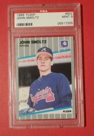 1989 John Smoltz Rookie Fleer Card 602 Vintage Baseball Psa9