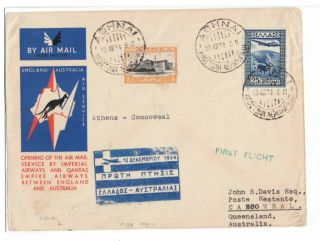 Greece - 1st Flight Cover To Australia By Imperial Airways Dated 10.  12.  1924