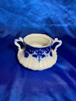 Antique 1899 Johnson Bros Stanley Flow Blue Porcelain Sugar Bowl,  W/o Lid