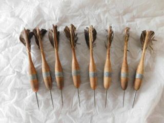 Old Vintage Antique Wood Wooden Darts Feathers Weighted Weights Game Hobby Rare
