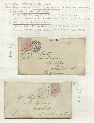 C84 Malta 2 X 1876 Letters To Gb Qv 2 1/2d Plates 2 & 3 With Malta A25 Cancels