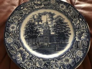 5 Liberty Blue Independence Hall Dinner Plates Historic Colonial Scenes 10”