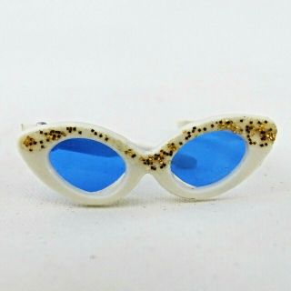 Vintage Barbie Cat Eye Sunglasses White With Glitter And Blue Lens 1960s Mattel