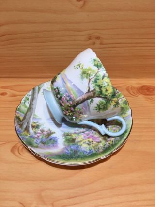 Shelley Demitasse Bone China Woodland Footed Cup & Saucer 13348 England