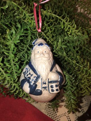 D Eldreth 93 Pottery Roly Poly Santa Ornament Cobalt And Grey Cute