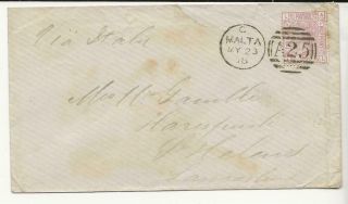 C85 Malta 1878 Cover To Gb Qv 2 1/2d Stamp Pl.  11 With Malta A25 Cancel
