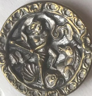 Neptune Large Brass Picture Button Horse Fish Myth