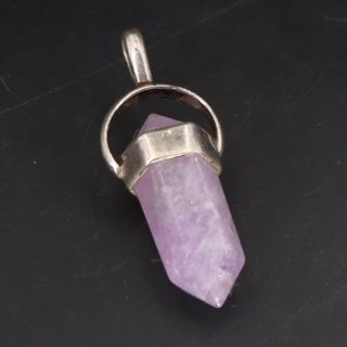 Vtg Sterling Silver - Purple Amethyst Healing Crystal Drop Pendant - 2g