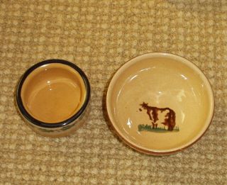 TWO Nicholas Mosse Made in Ireland Pottery Objects - Small Cow Bowl,  Holly Bowl 2