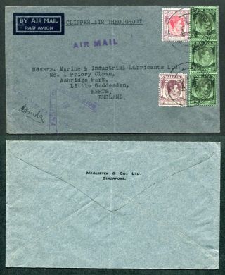 Malaya Singapore 3.  07.  1941 10c,  40c,  3 X 50c Stamps On Censored Cover To Gb Uk