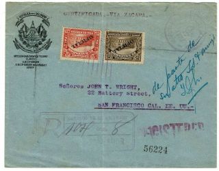 Salvador 1920 Registered Cover To The U.  S. ,  Franked Official Issues