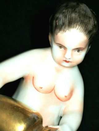 Antique German Dresden Bohne Art Deco Nude Girl Cherub Putti Porcelain Figurine