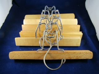 5 X Vintage Wood And Metal Clothes / Pant Hangers 9.  0 " Long