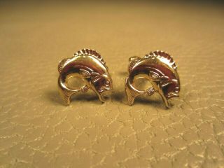 Vintage Figural Sport Fish Yellow Gold Plated Cuff Links